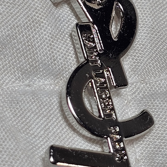 <AUTH> Saint Laurent Silver Faceted Logo Earrings Stamped New - Picture 4 of 7